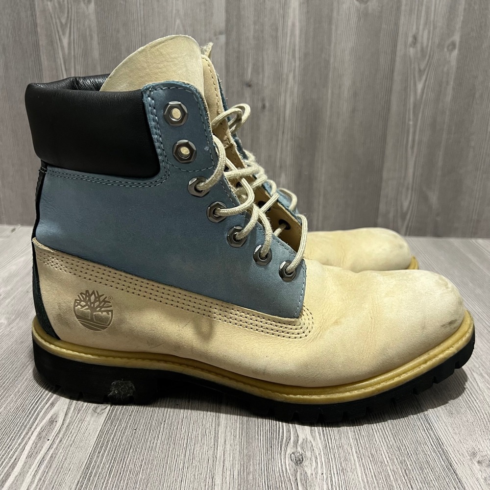 Timberland Mens 6 Inch Premium Waterproof Boots Cream Blue A2KDY Size 8M